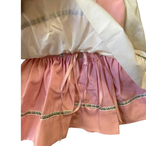 Vtg Infant 3piece Apron Shirt & Dress Set Pink/Wht Lace up 6-9 months - Picture 10 of 11